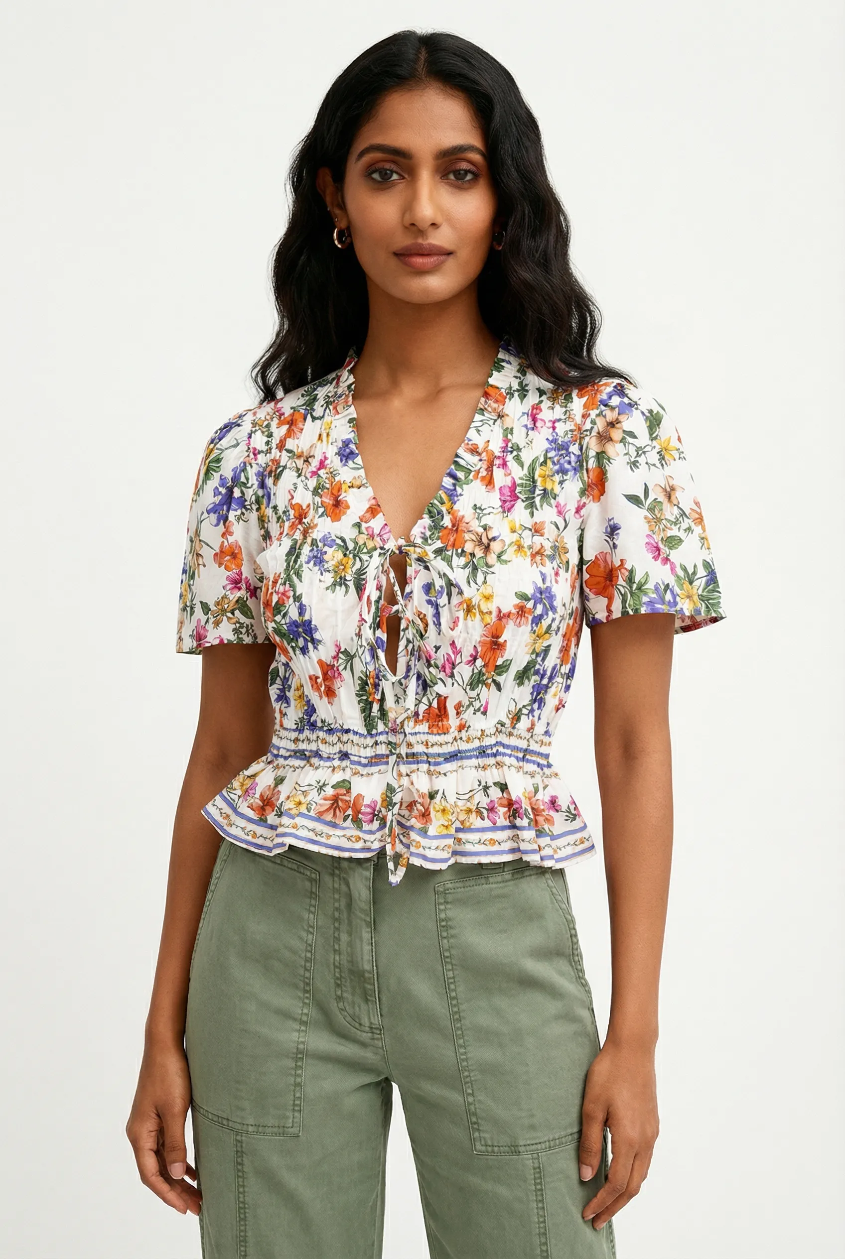 Floral Lane Smocked Tie Top sold by Mixology