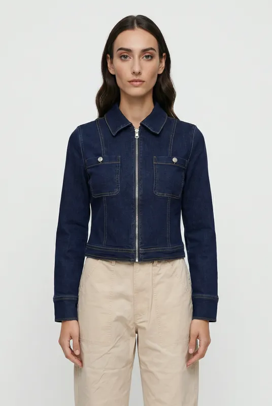 Veronique Zip Up Denim Jacket made by Mixology