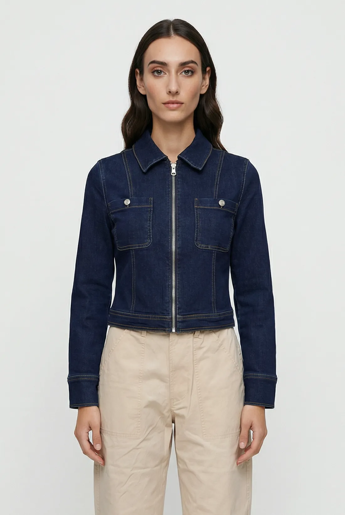 Veronique Zip Up Denim Jacket sold by Mixology