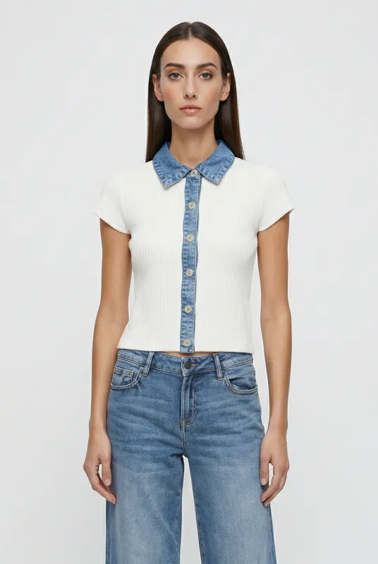 Elodie Denim Contrast Sweater sold by Mixology