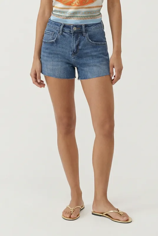 Mid Rise Frayed Hem Short made by Mica Denim