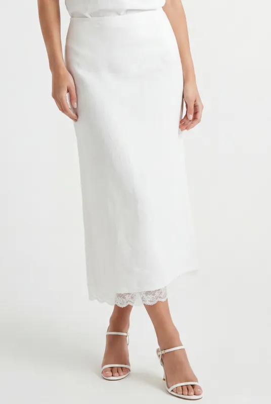 Everly Lace Trim Midi Skirt made by Mixology