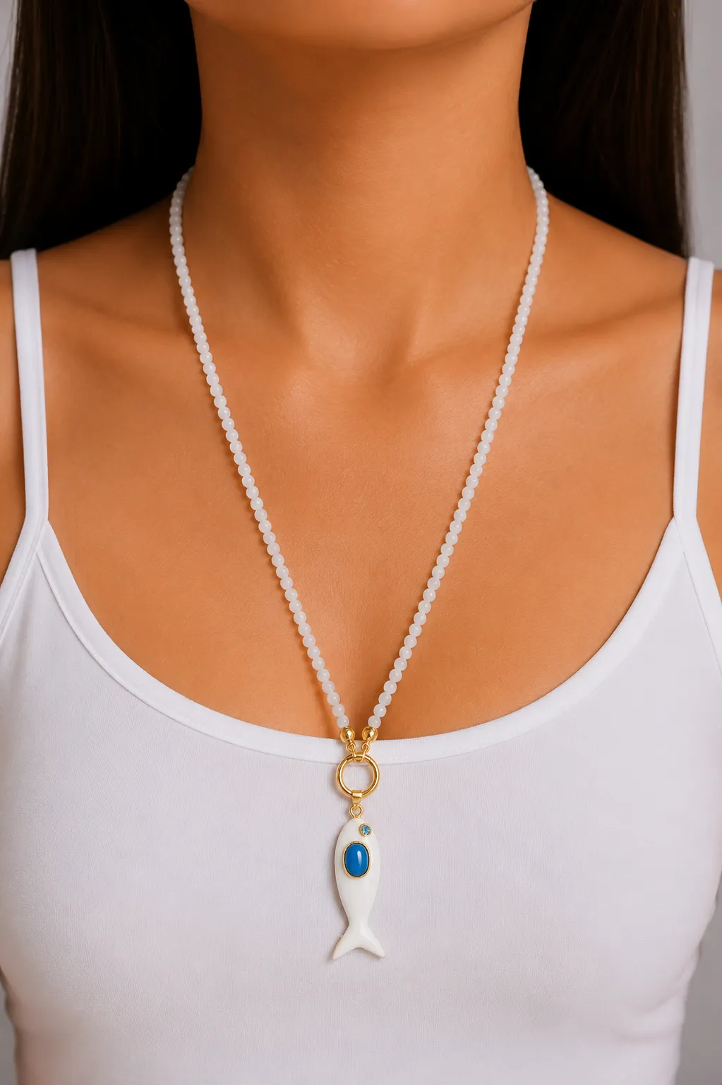 Seaglass Fish Beaded Necklace sold by Mixology