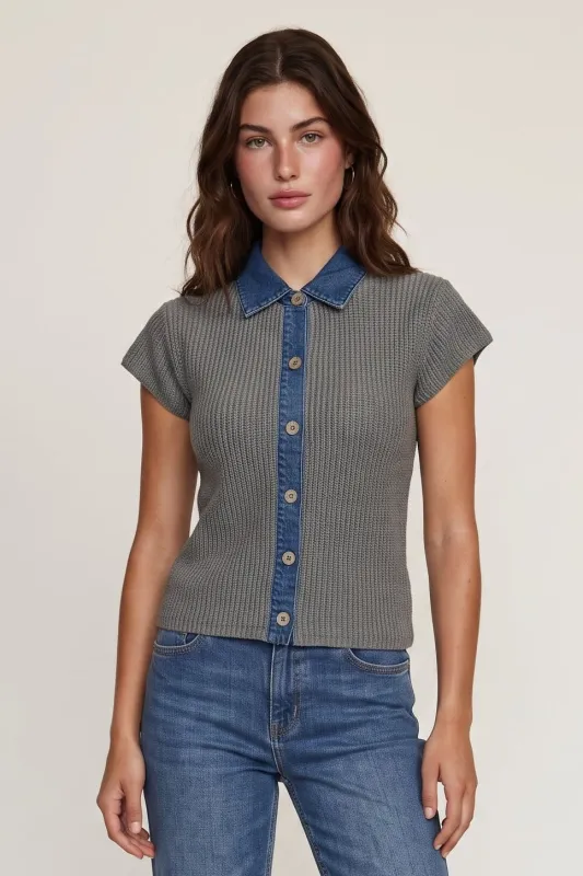 Elodie Denim Contrast Sweater made by Central Park West