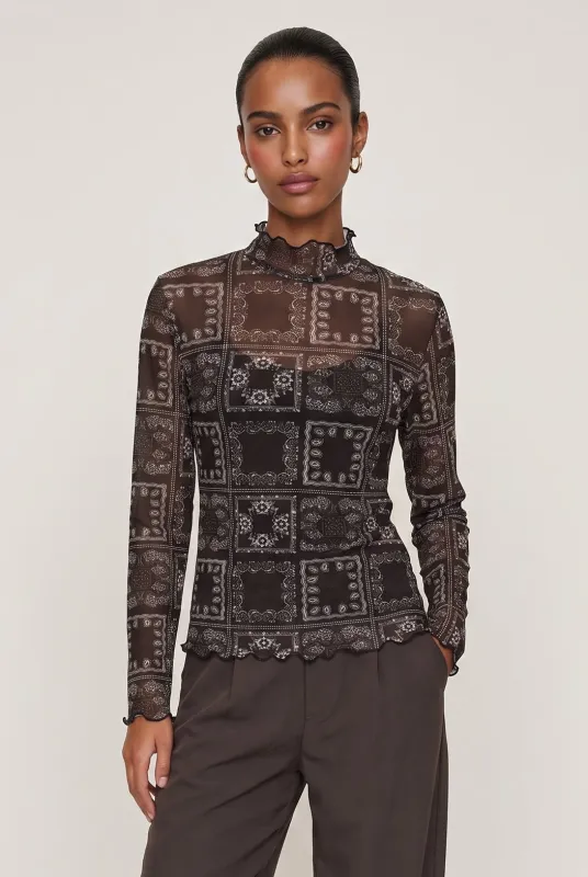 Leni Bandana Mesh Long Sleeve Top made by Central Park West