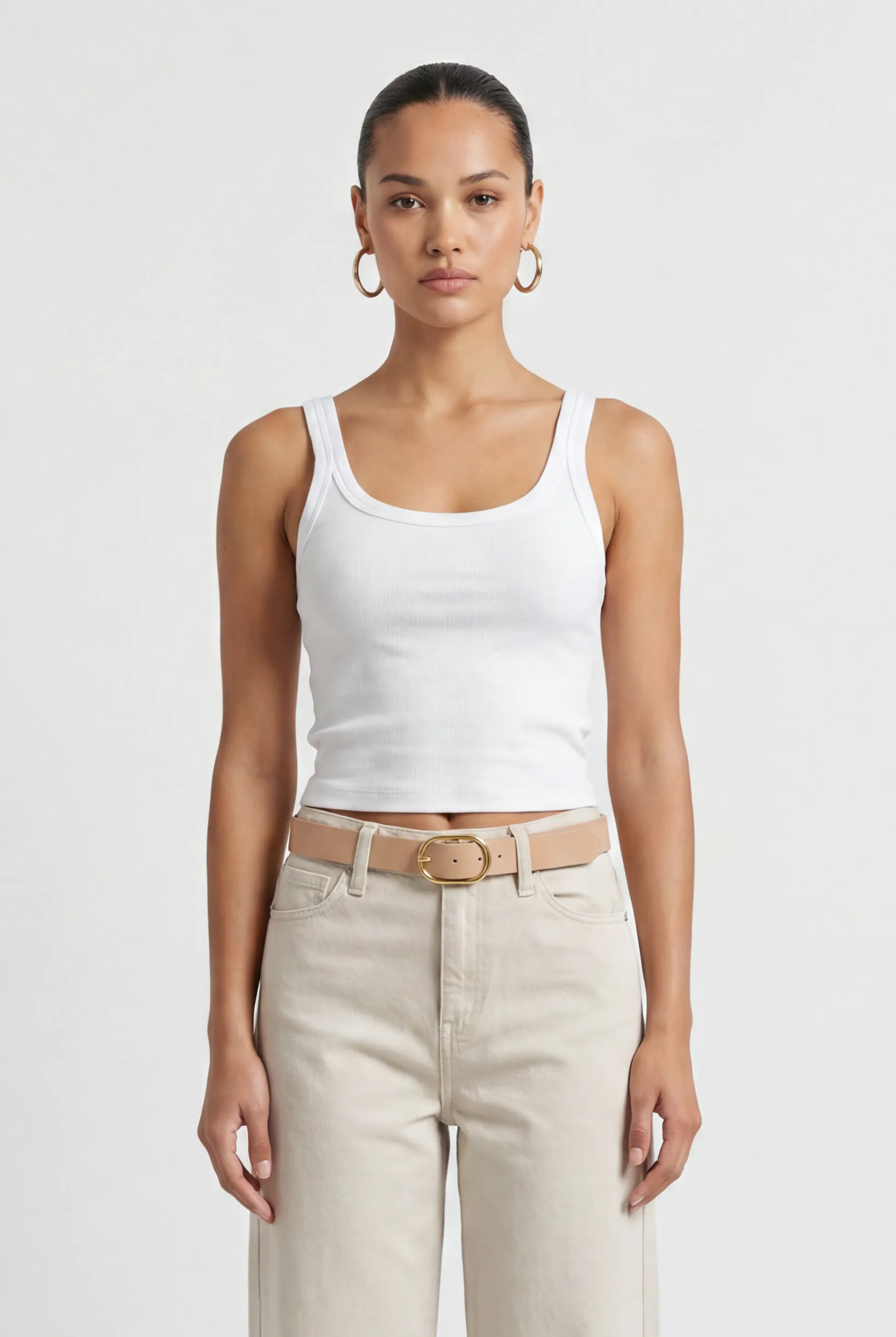 Ribbed Slim Crop Scoop Tank sold by Mixology