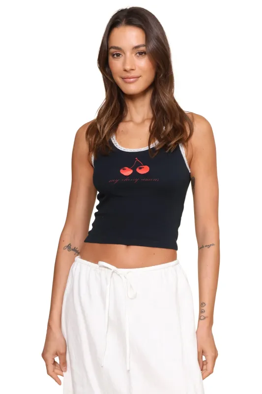 My Cherry Amour Lace Trim Tank sold by Mixology