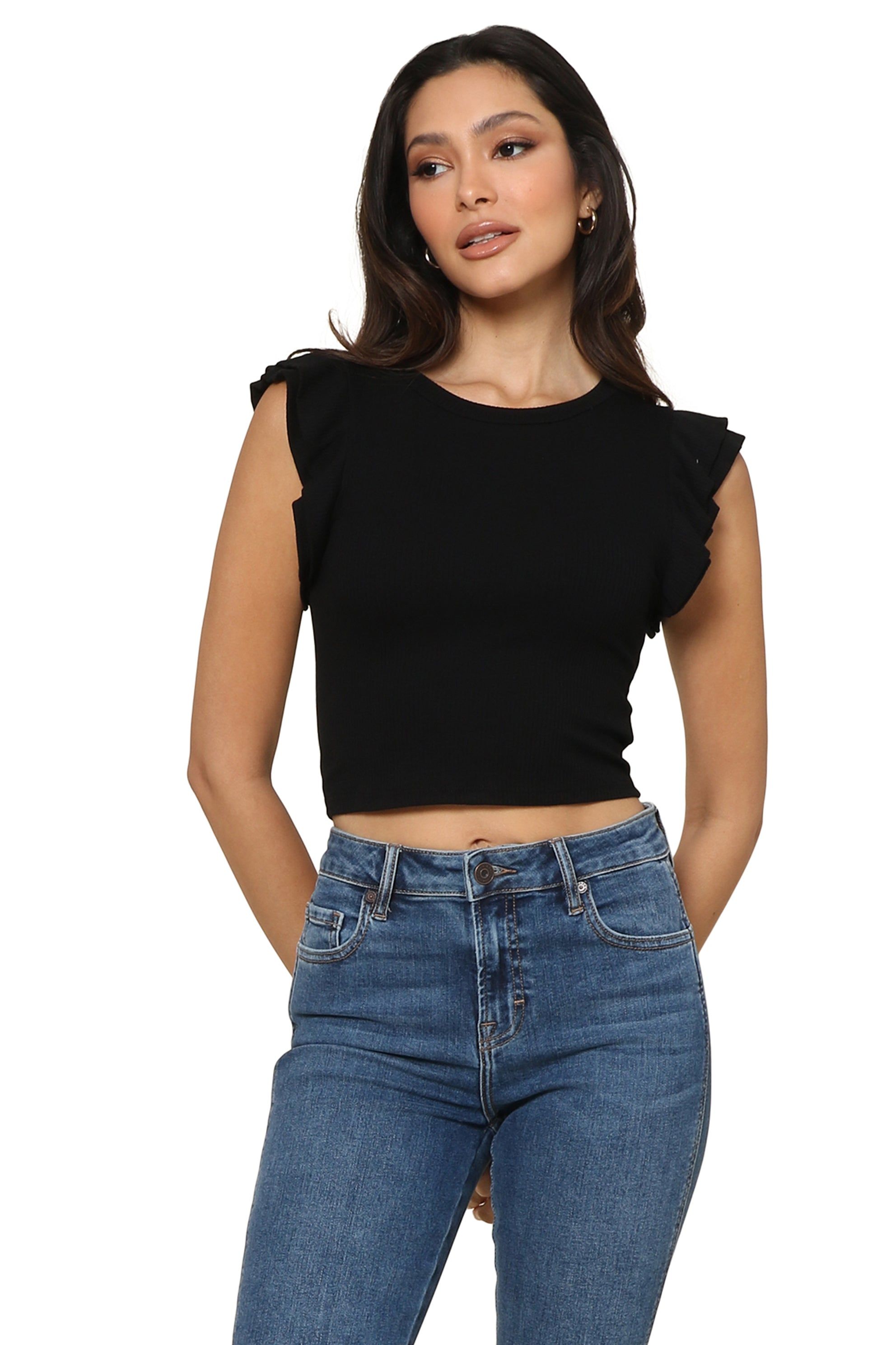 Ruffle Sleeve Rib Top sold by Mixology product image thumbnail 2