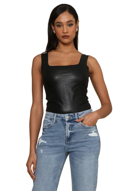Faux Leather Square Neck Bodysuit sold by Mixology