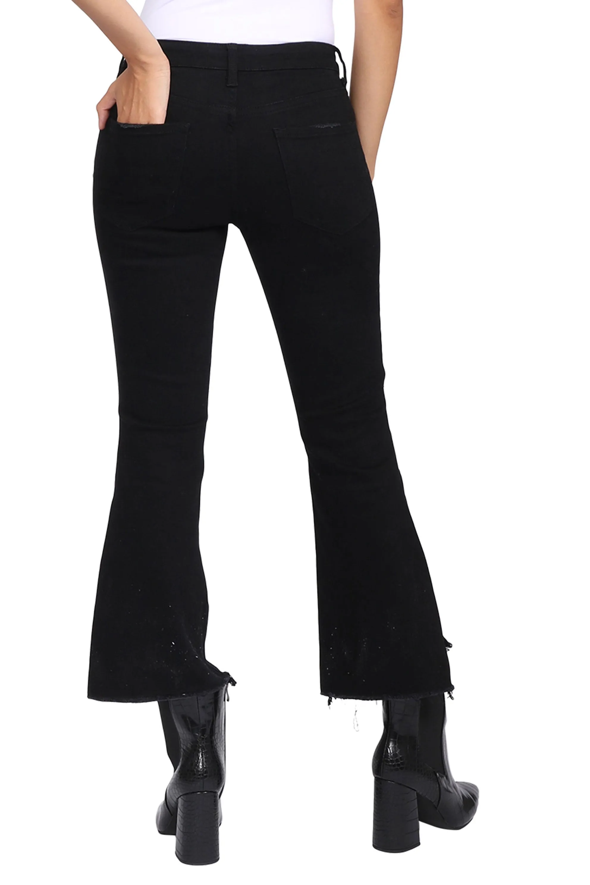 Black Mid Rise Crop Kick Flare Jeans sold by Mixology product image thumbnail 3