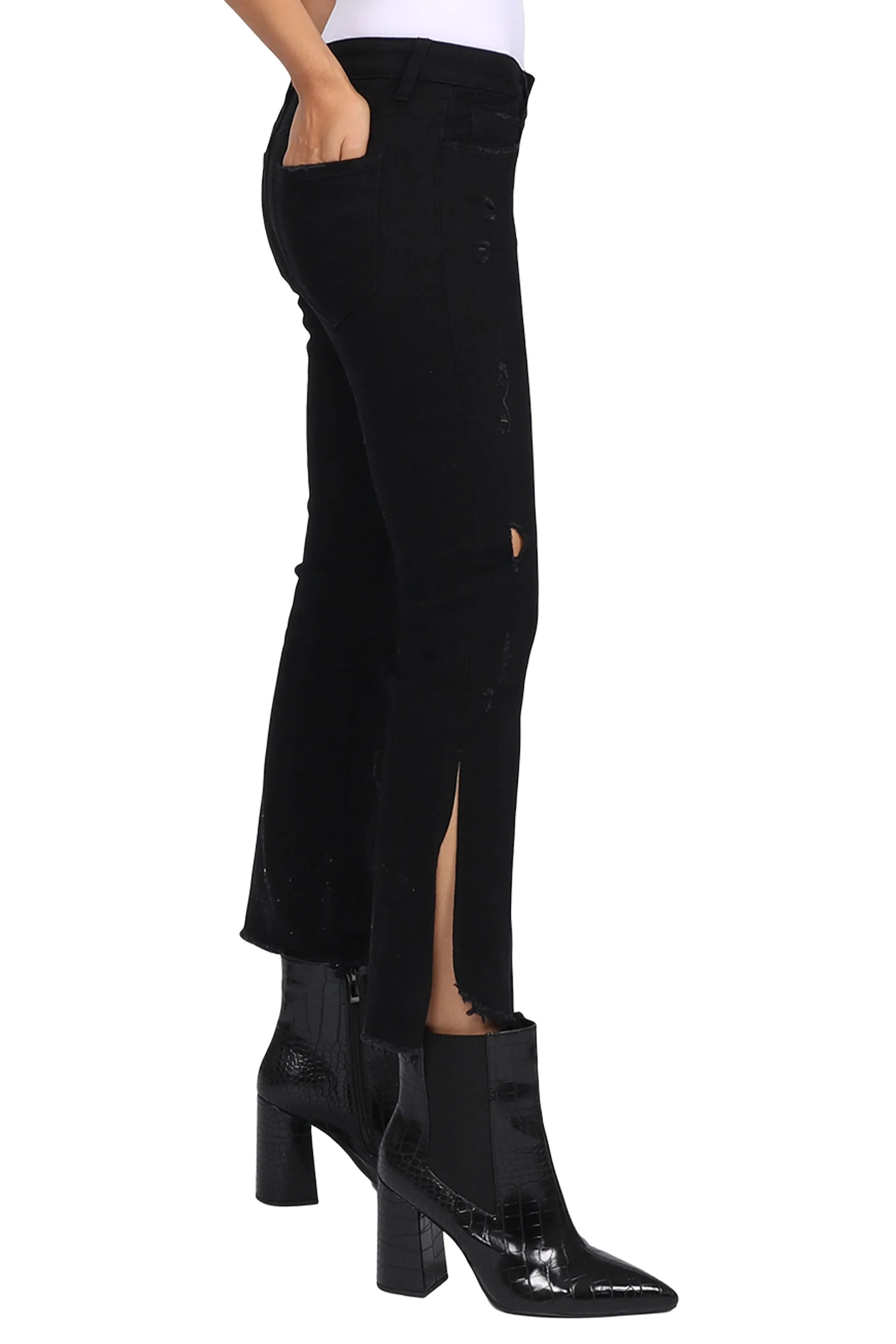 Black Mid Rise Crop Kick Flare Jeans sold by Mixology product image thumbnail 2