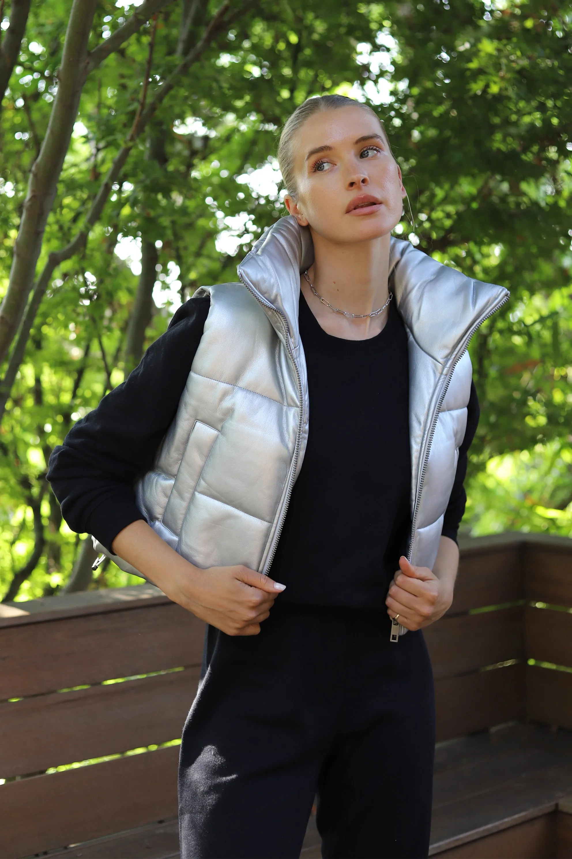 Shaun Metallic Puffer Vest sold by Mixology