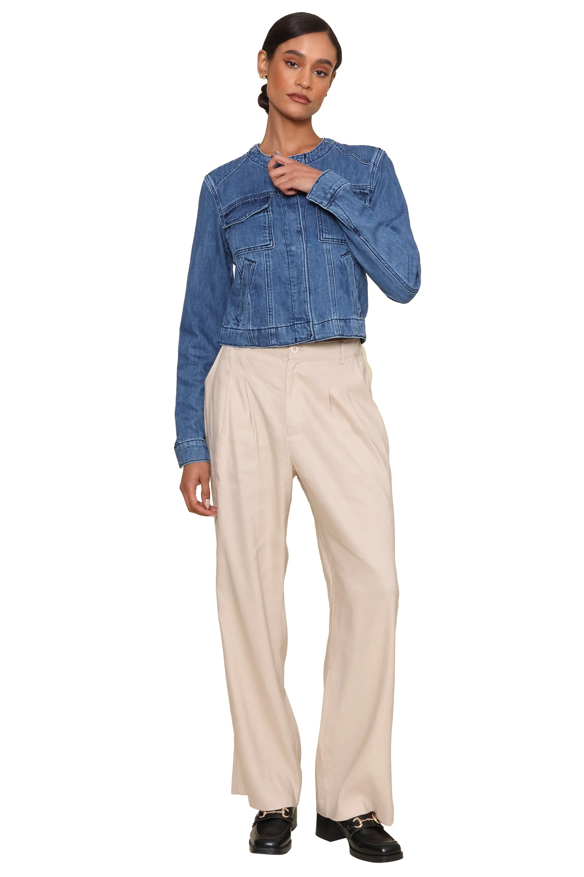 Collarless Denim Jacket sold by Mixology product image thumbnail 2