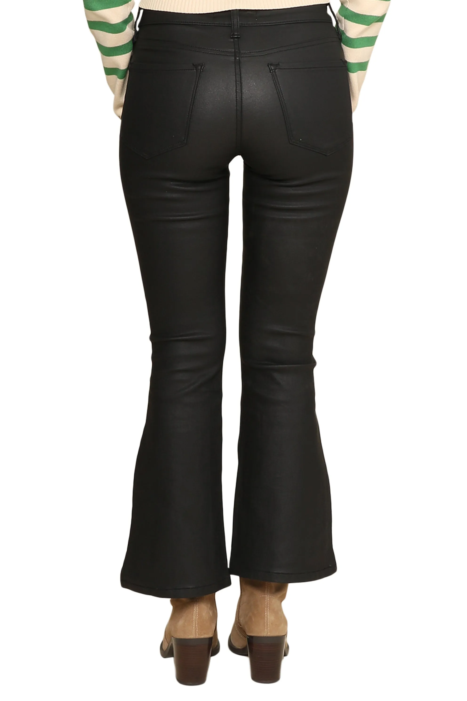 Coated Mid Rise Crop Kick Flare Jeans sold by Mixology product image thumbnail 3