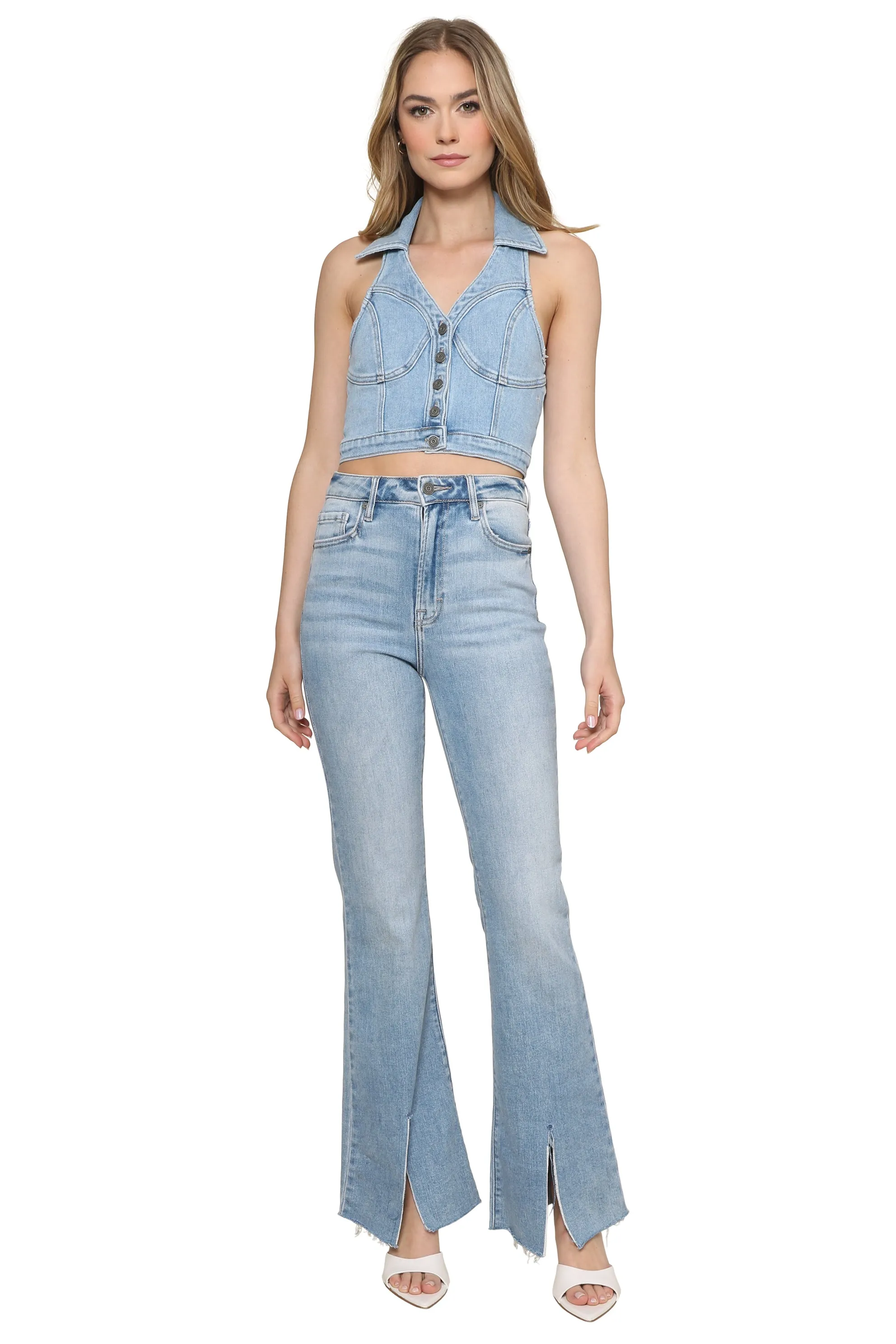 Halter Light Denim Crop Top sold by Mixology product image thumbnail 2
