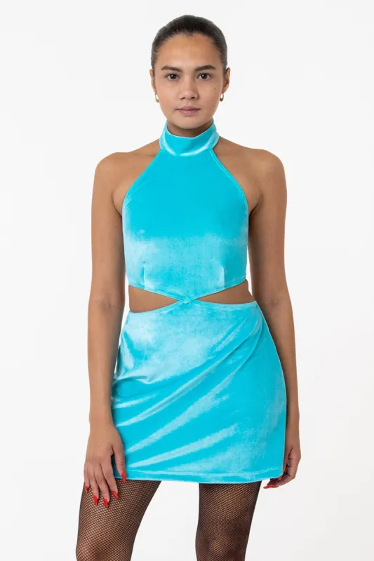 VVT407 - Velvet Halter Diamond Cutout Dress made by los angeles apparel