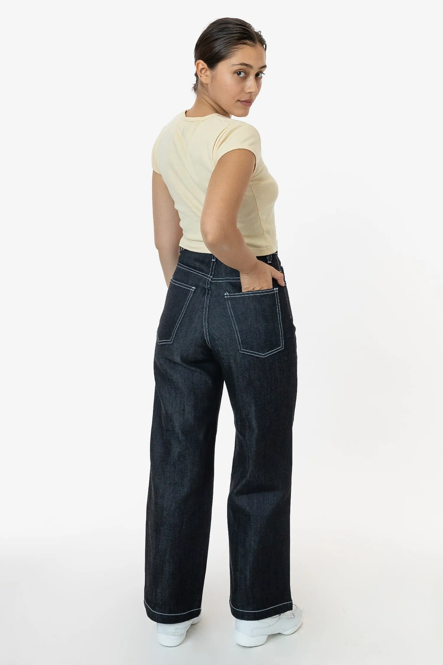 RDNW09 - Raw Dark Indigo High Waisted Wide Leg Denim Jean sold by los angeles apparel product image thumbnail 2
