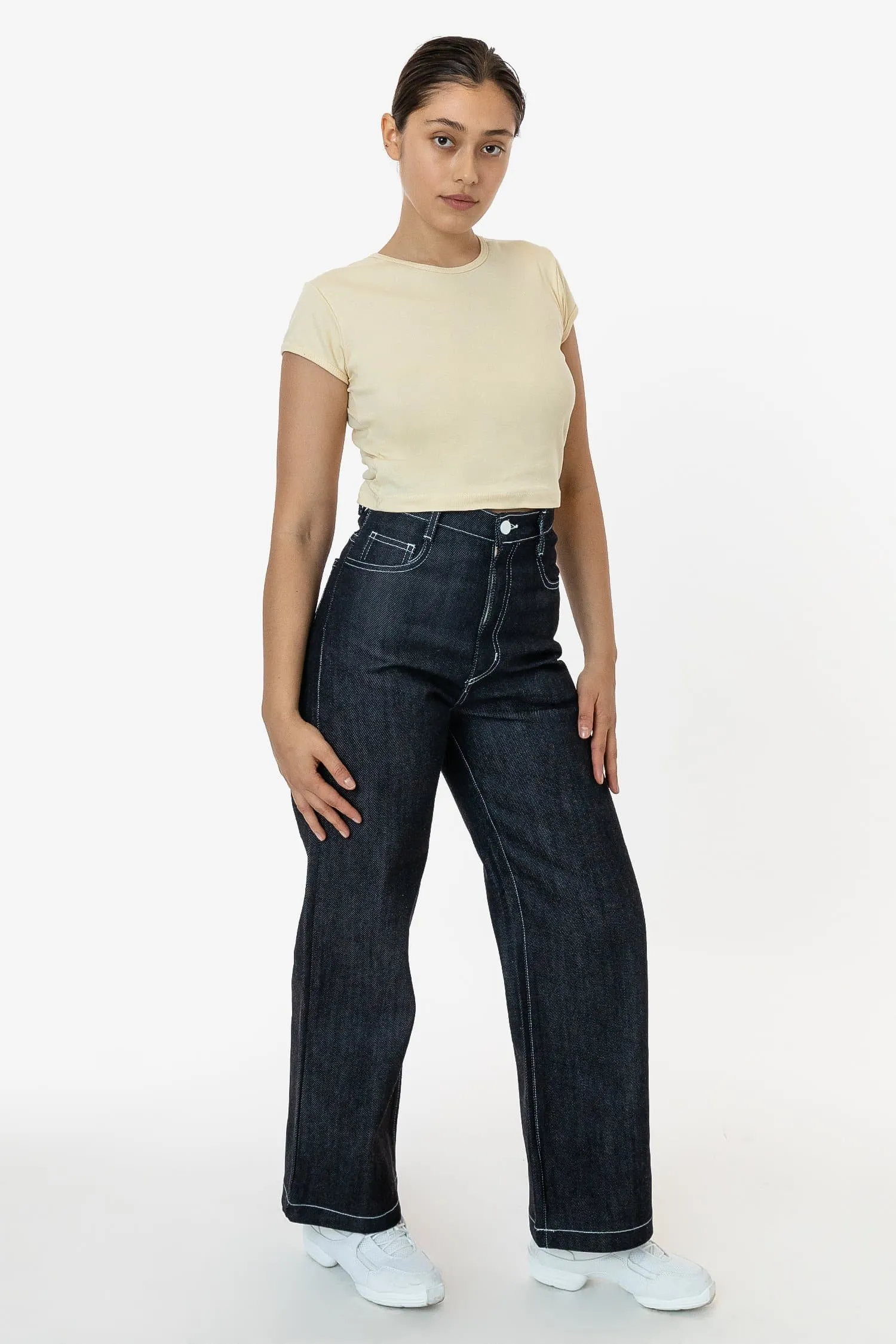 RDNW09 - Raw Dark Indigo High Waisted Wide Leg Denim Jean sold by los angeles apparel product image thumbnail 3
