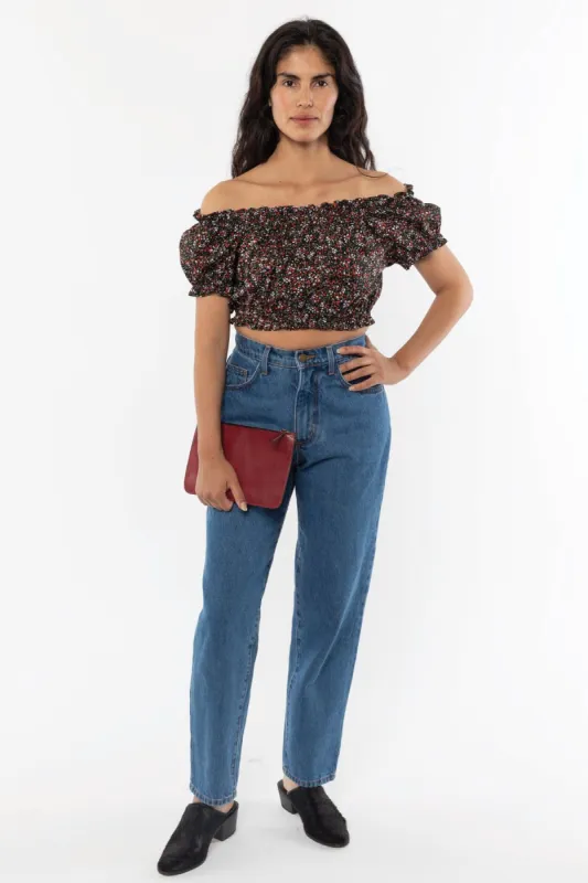 RCT314P - Printed Poplin Scrunch Top sold by los angeles apparel