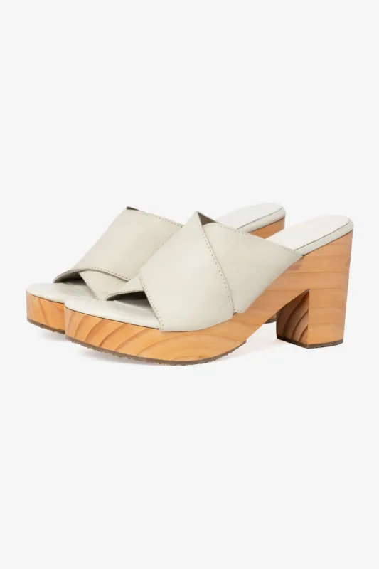 WOODSNDL03 - Crossover Mule Wooden Heel Sandal sold by los angeles apparel