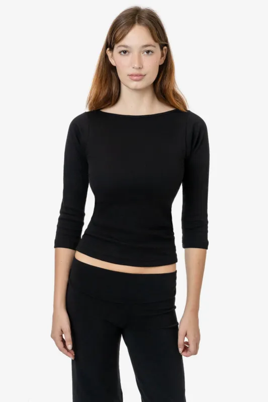 43044 - Baby Rib 3/4 Sleeve Boatneck Top made by los angeles apparel