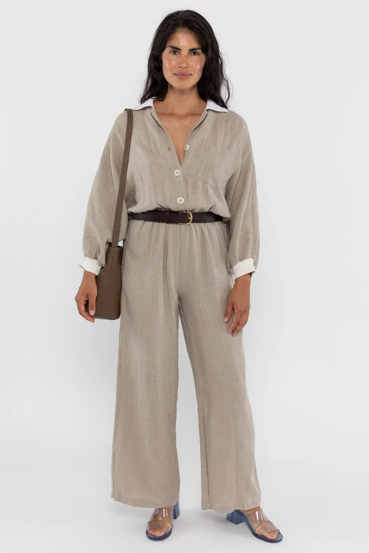 RLIN512GD - Linen Jumpsuit with Cotton Rib sold by los angeles apparel product image thumbnail 3