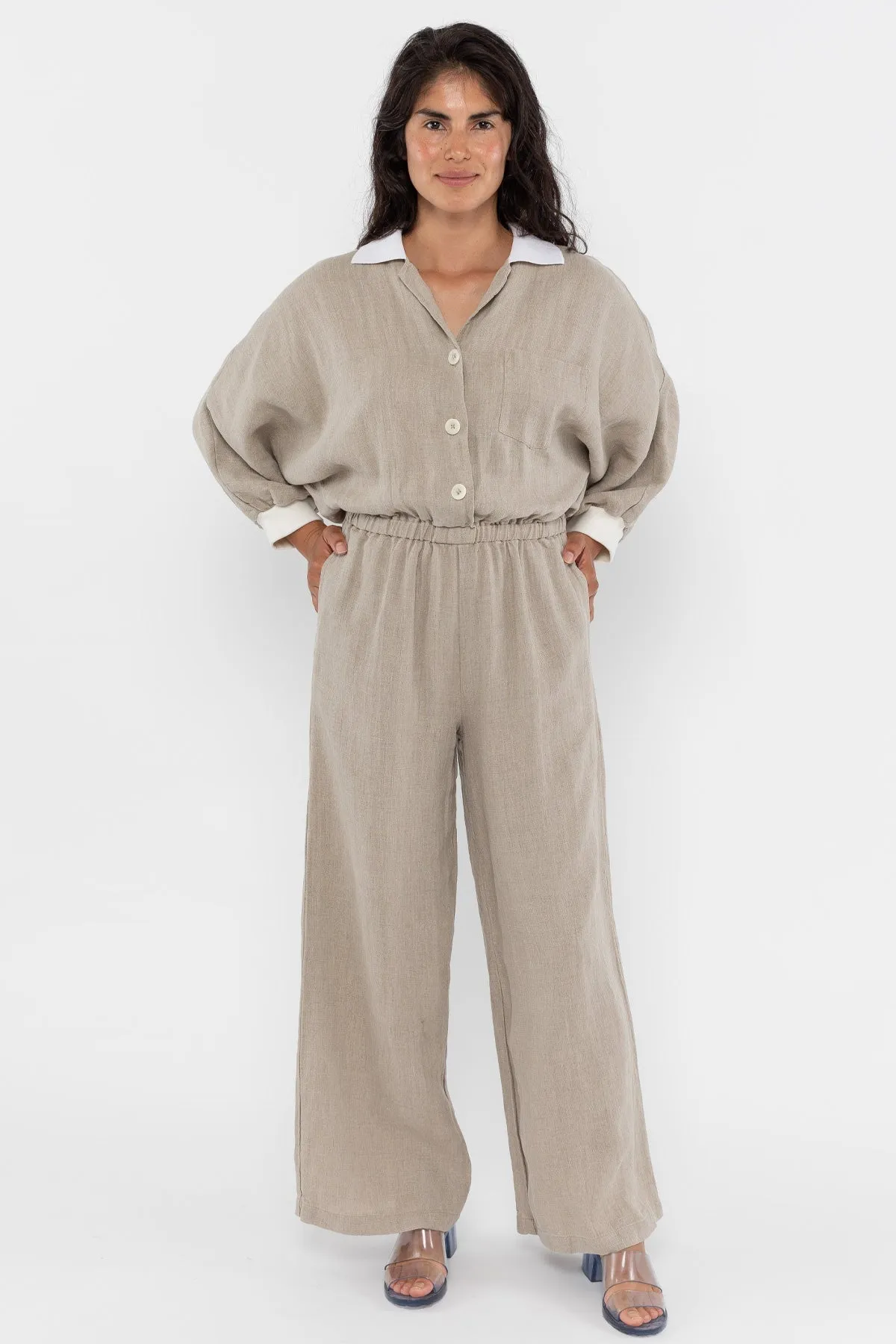 RLIN512GD - Linen Jumpsuit with Cotton Rib sold by los angeles apparel