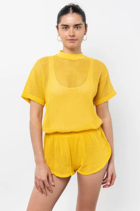 RIN401GD - Cotton Mock Neck Fishnet Garment Dye T-Shirt sold by los angeles apparel