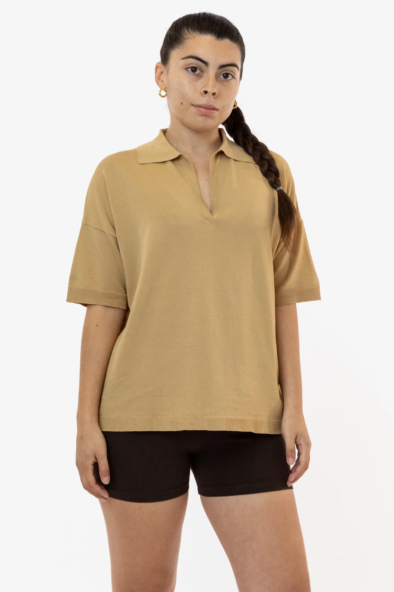 (FactoryStore) - RFK371 - Viscose Nylon Oversized Knit Polo sold by los angeles apparel