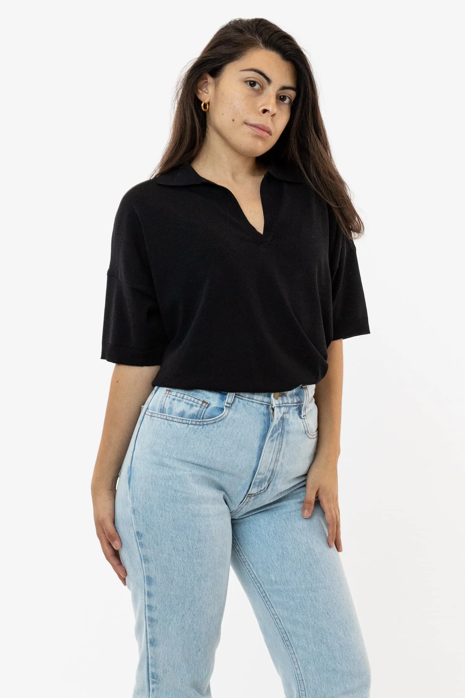 (FactoryStore) - RFK371 - Viscose Nylon Oversized Knit Polo sold by los angeles apparel product image thumbnail 3