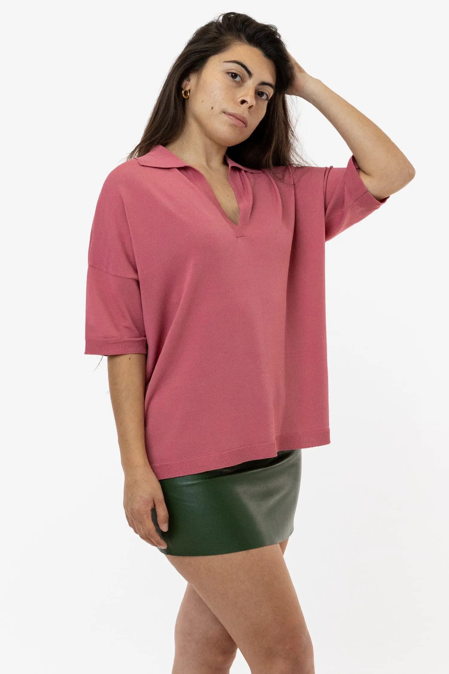 (FactoryStore) - RFK371 - Viscose Nylon Oversized Knit Polo sold by los angeles apparel product image thumbnail 4