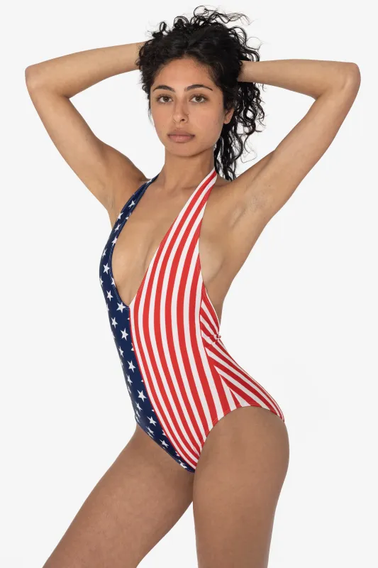 RNT342P - Printed 2-Tone Halter One Piece sold by los angeles apparel