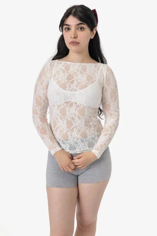 FNS344 - Floral Lace Long Sleeve Boatneck Top made by los angeles apparel
