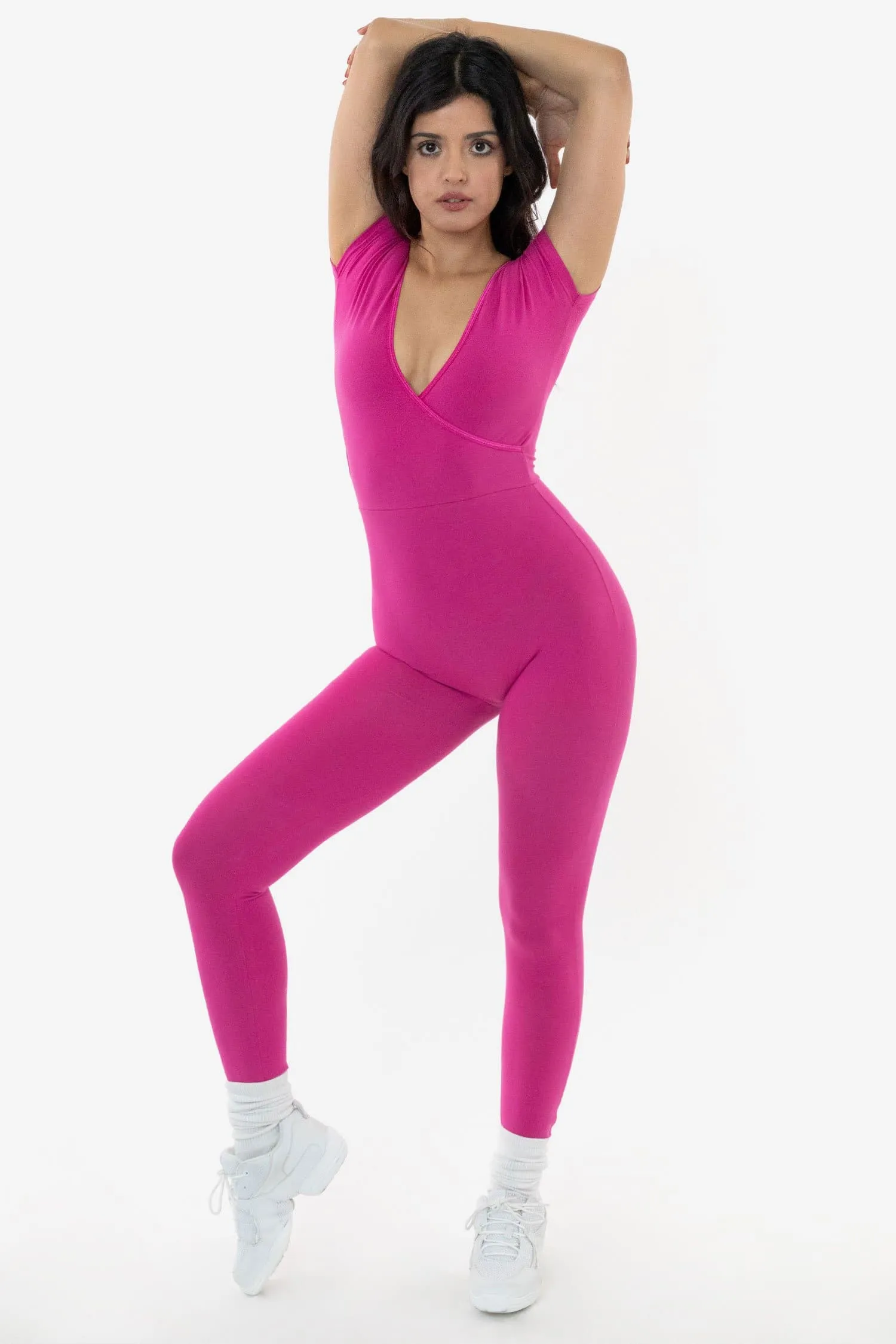 B125C - Cap Sleeve Crossfront Unitard sold by los angeles apparel