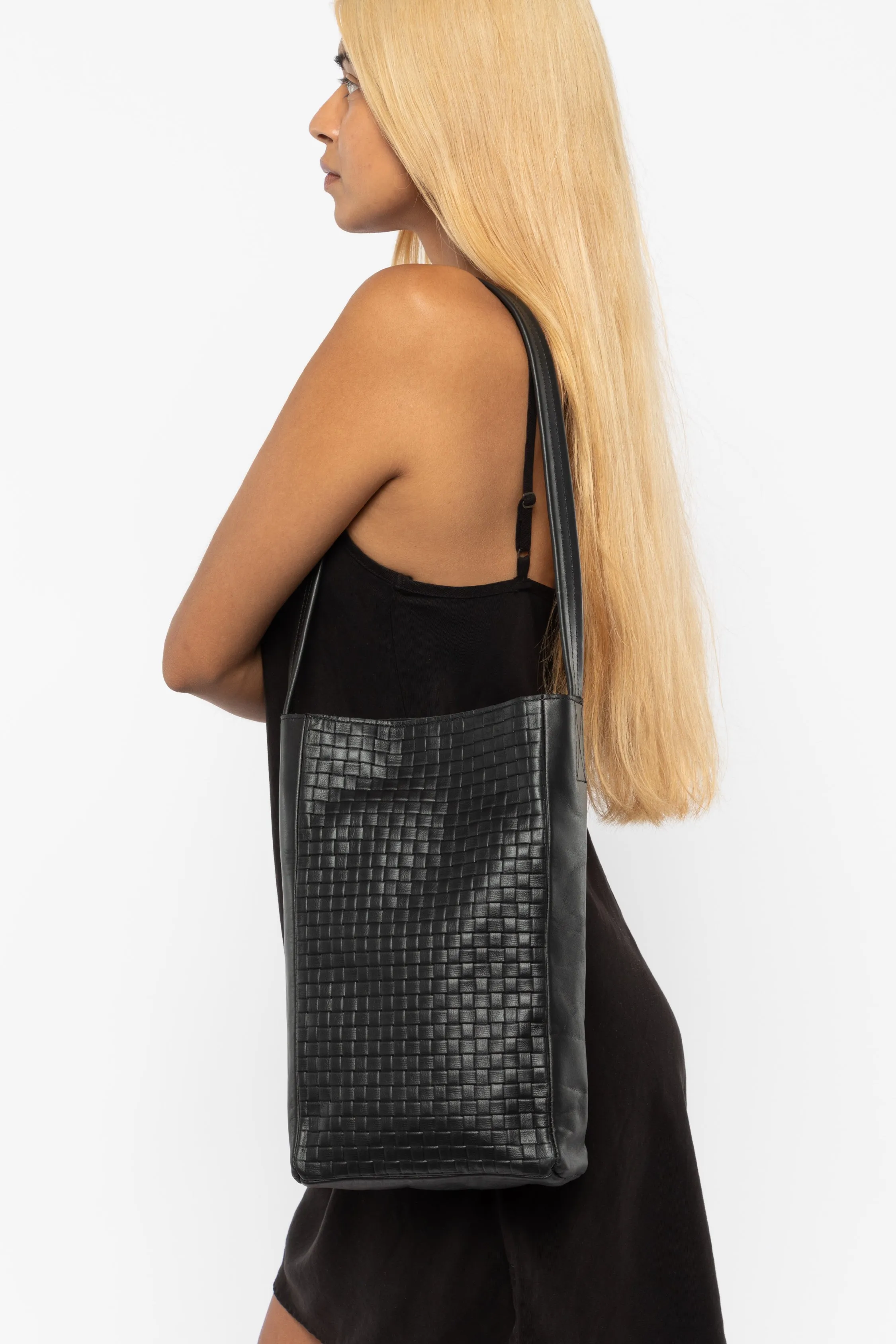 RLH3482 - Woven Leather Slim Tote sold by los angeles apparel product image thumbnail 3