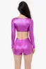 RLA387 - Lamé Squareneck Long Sleeve Micro Crop Top sold by los angeles apparel