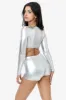 RLA387 - Lamé Squareneck Long Sleeve Micro Crop Top sold by los angeles apparel