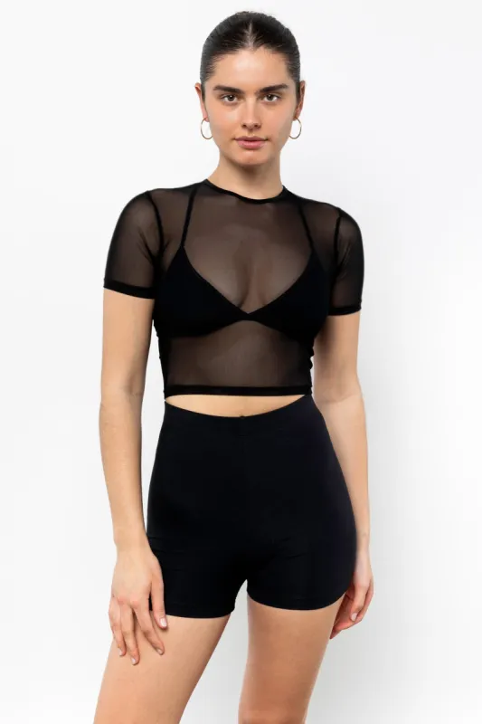 RNS078 - Micromesh Short Sleeve Crop Top Tee Shirt sold by los angeles apparel