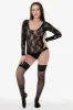 FNS328 - Floral Lace Long Sleeve Scoopneck Bodysuit sold by los angeles apparel