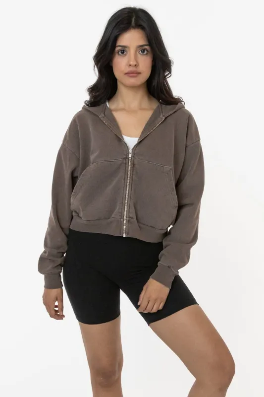 HF16GD - Pigment Dye 14oz. Cropped Heavy Fleece Zip Up Hooded Sweatshirt sold by los angeles apparel