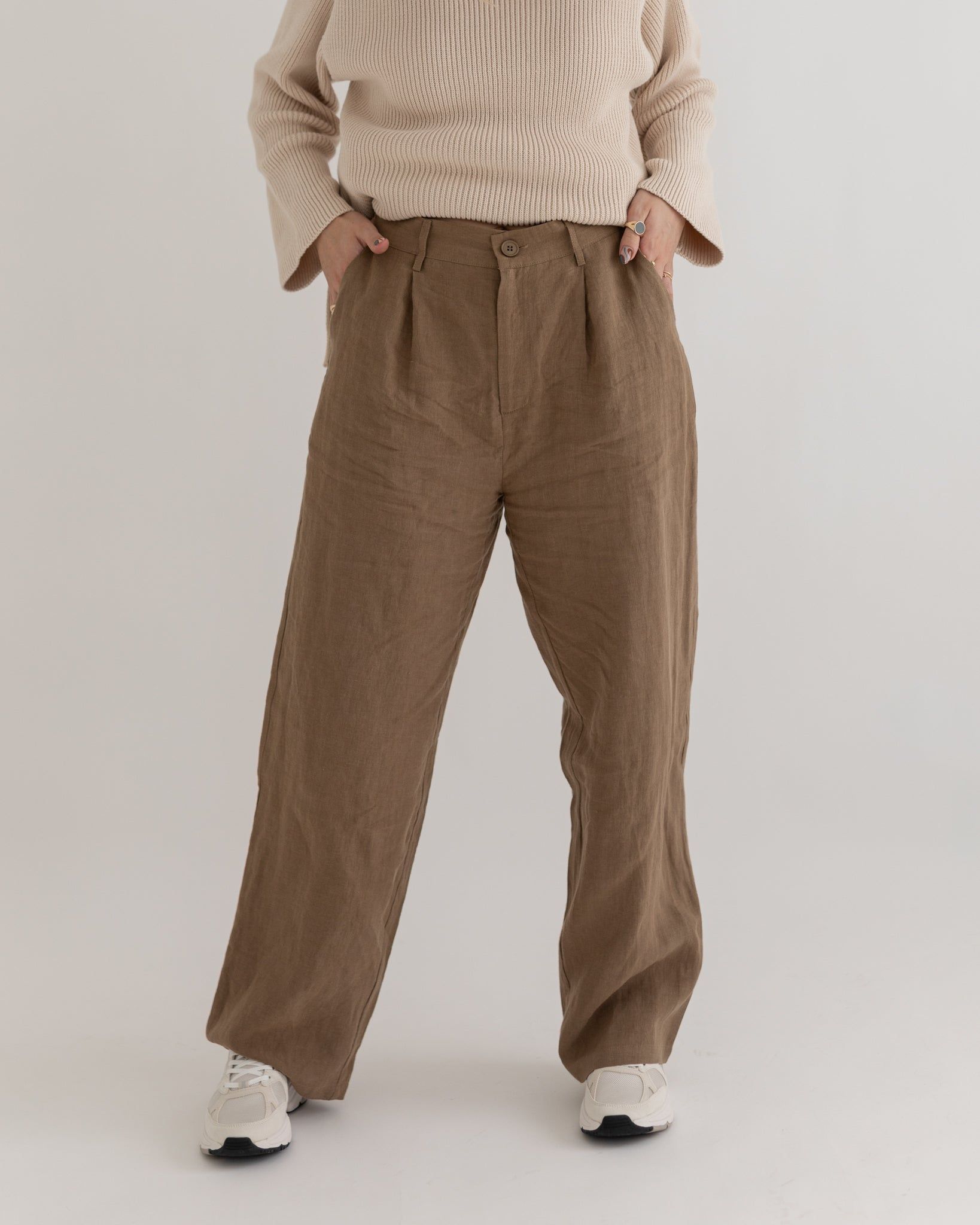 pleated linen pants sold by Kindly