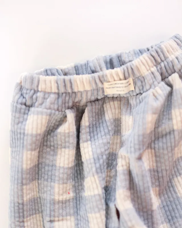 blue checkered pant sold by Kindly