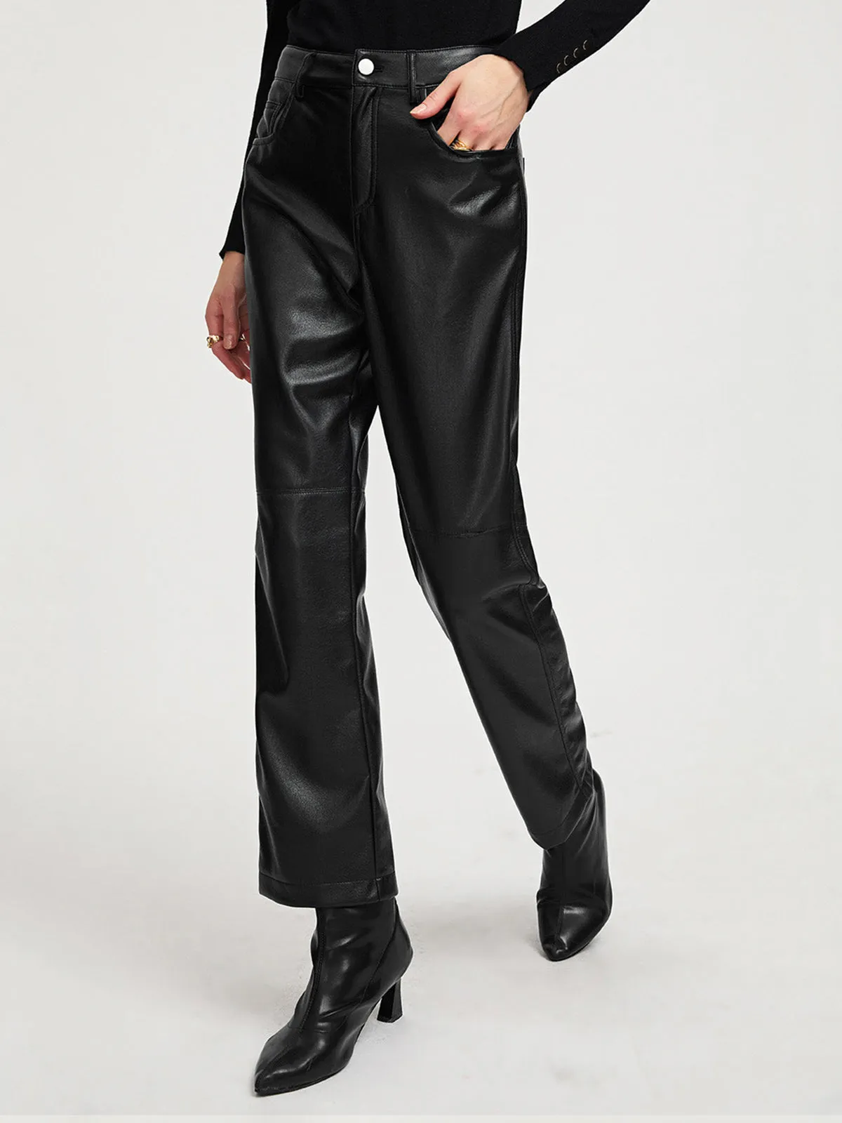 High-waisted Vegan Leather Pants sold by Aha Selected