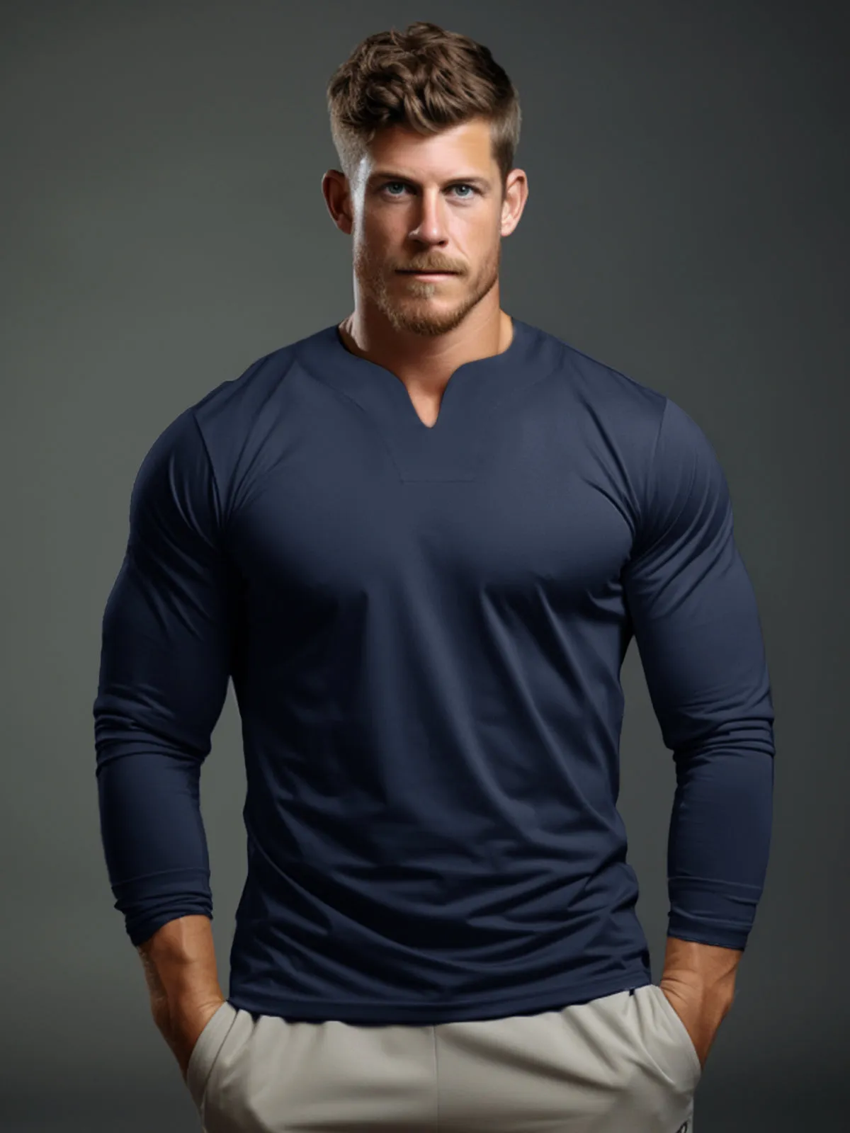 Society V-neck Cotton Long Sleeve Shirt sold by Aha Selected product image thumbnail 3