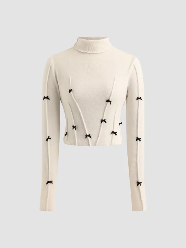 Embellished Bow Turtleneck Sweater sold by Aha Selected