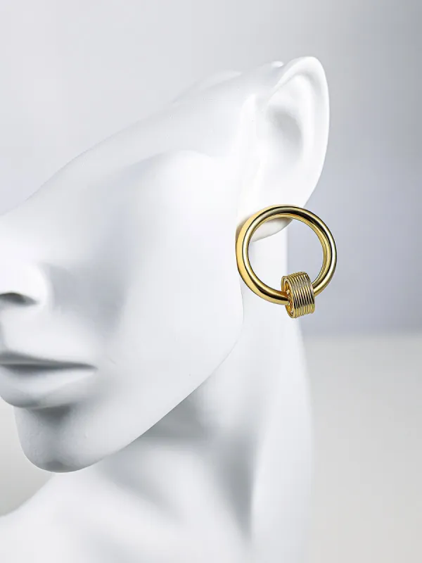 Round Double Circle Gold Metal Earrings sold by Aha Selected