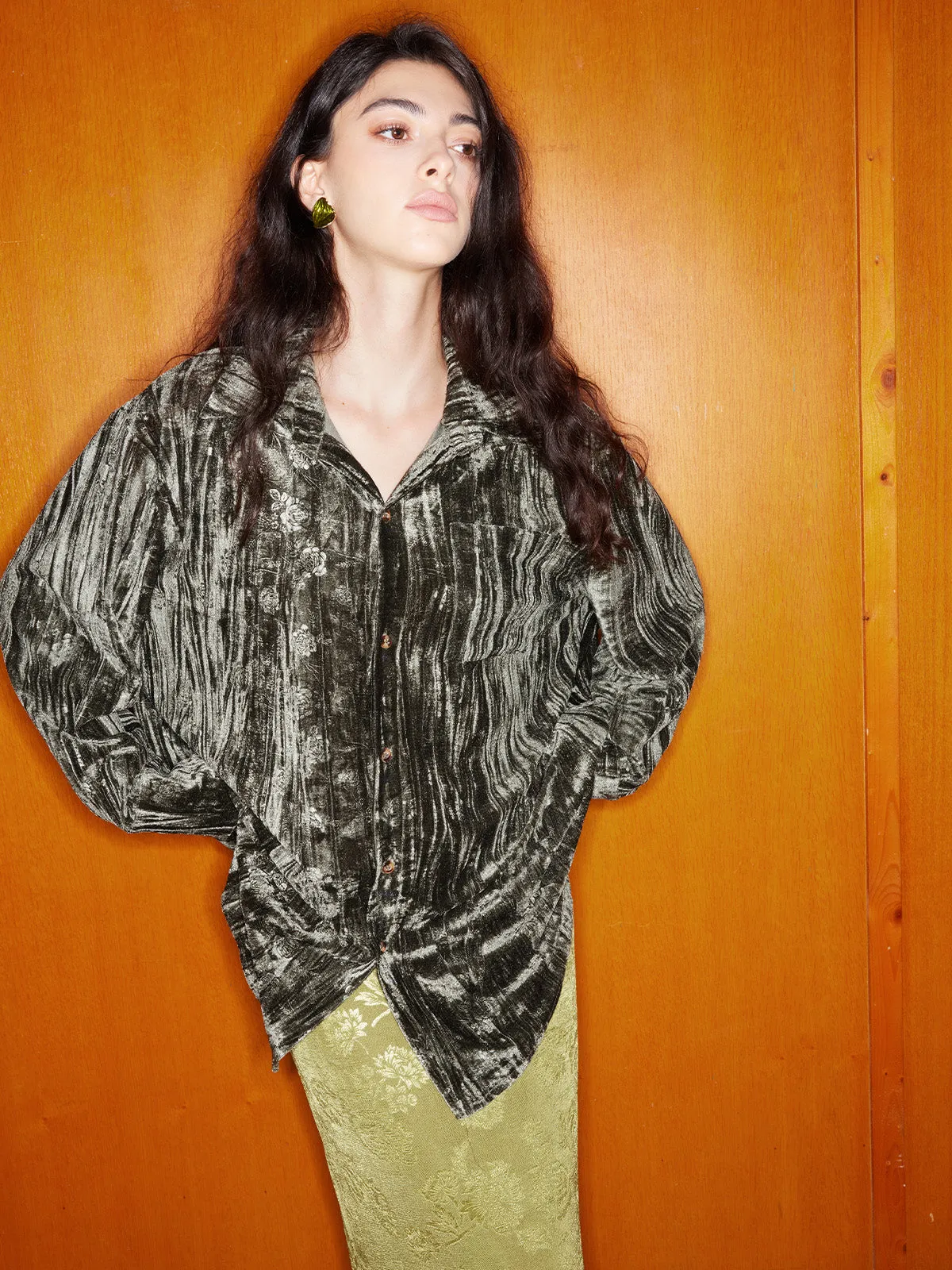 Chic Loose Fit Velvet Embossed Blouse sold by Aha Selected product image thumbnail 4