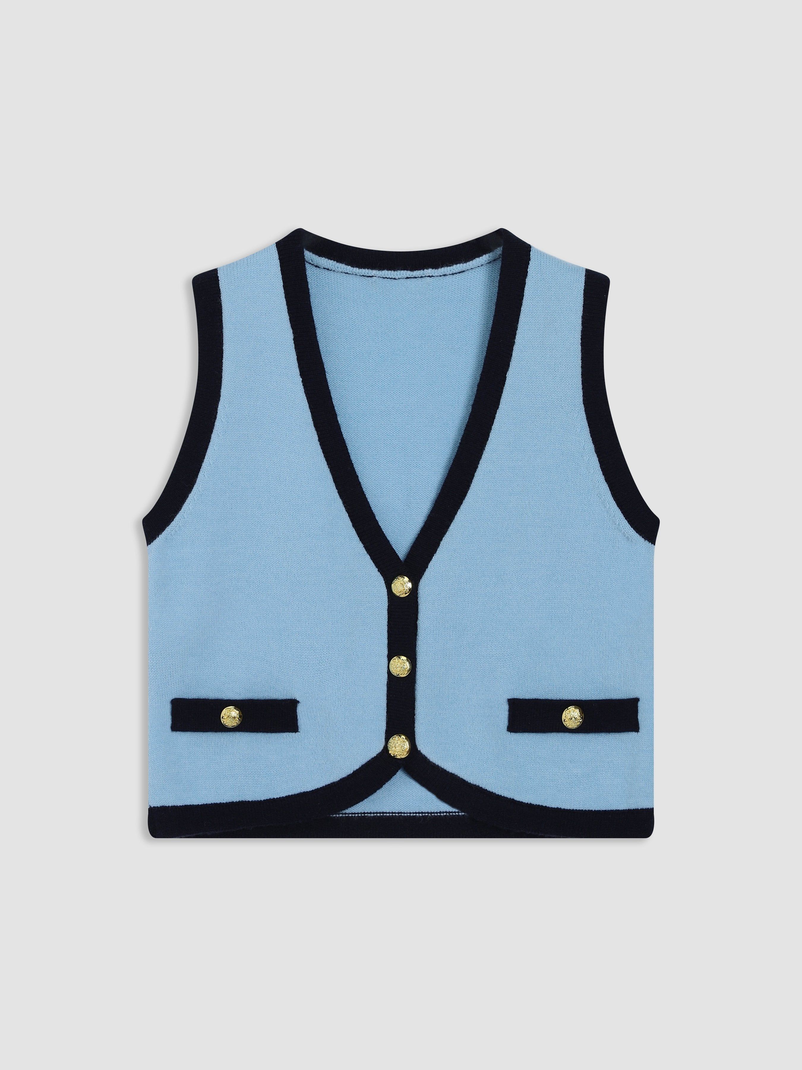 Contrast Trim V-Neck Sweater Vest sold by Aha Selected