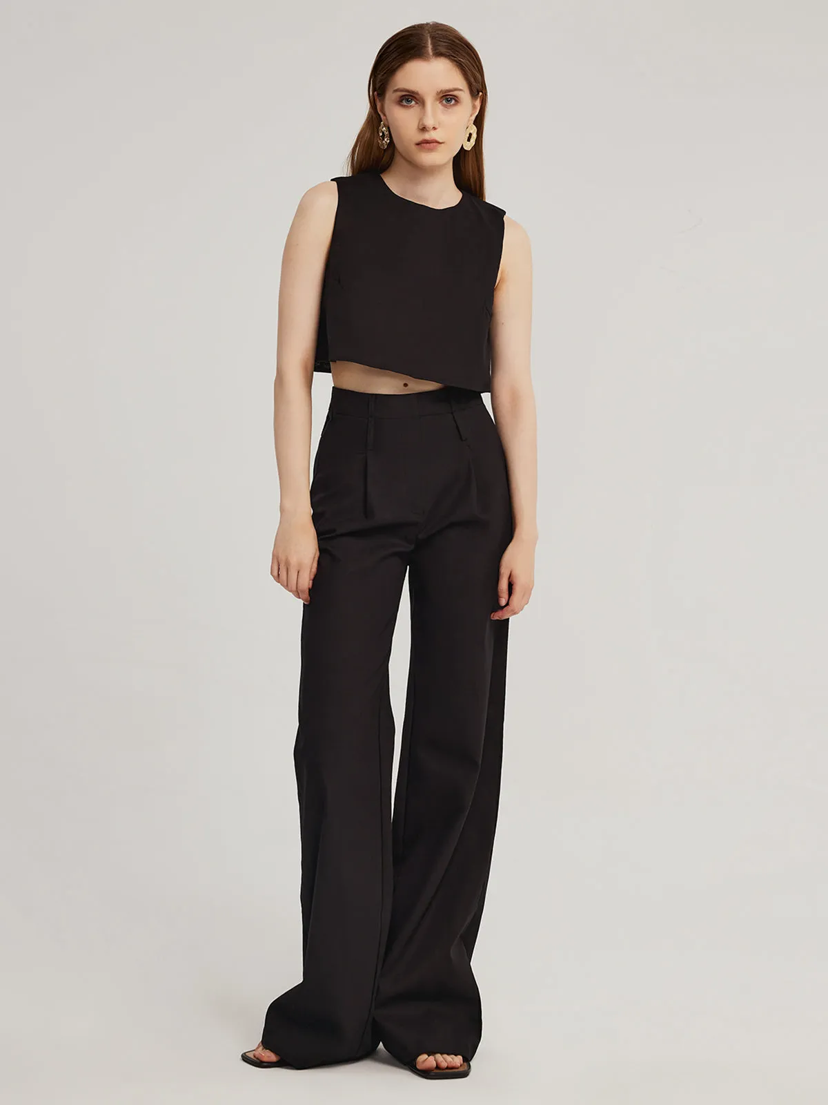 Breezy Cotton Cropped Tank Top +High Waist Pants Set sold by Aha Selected