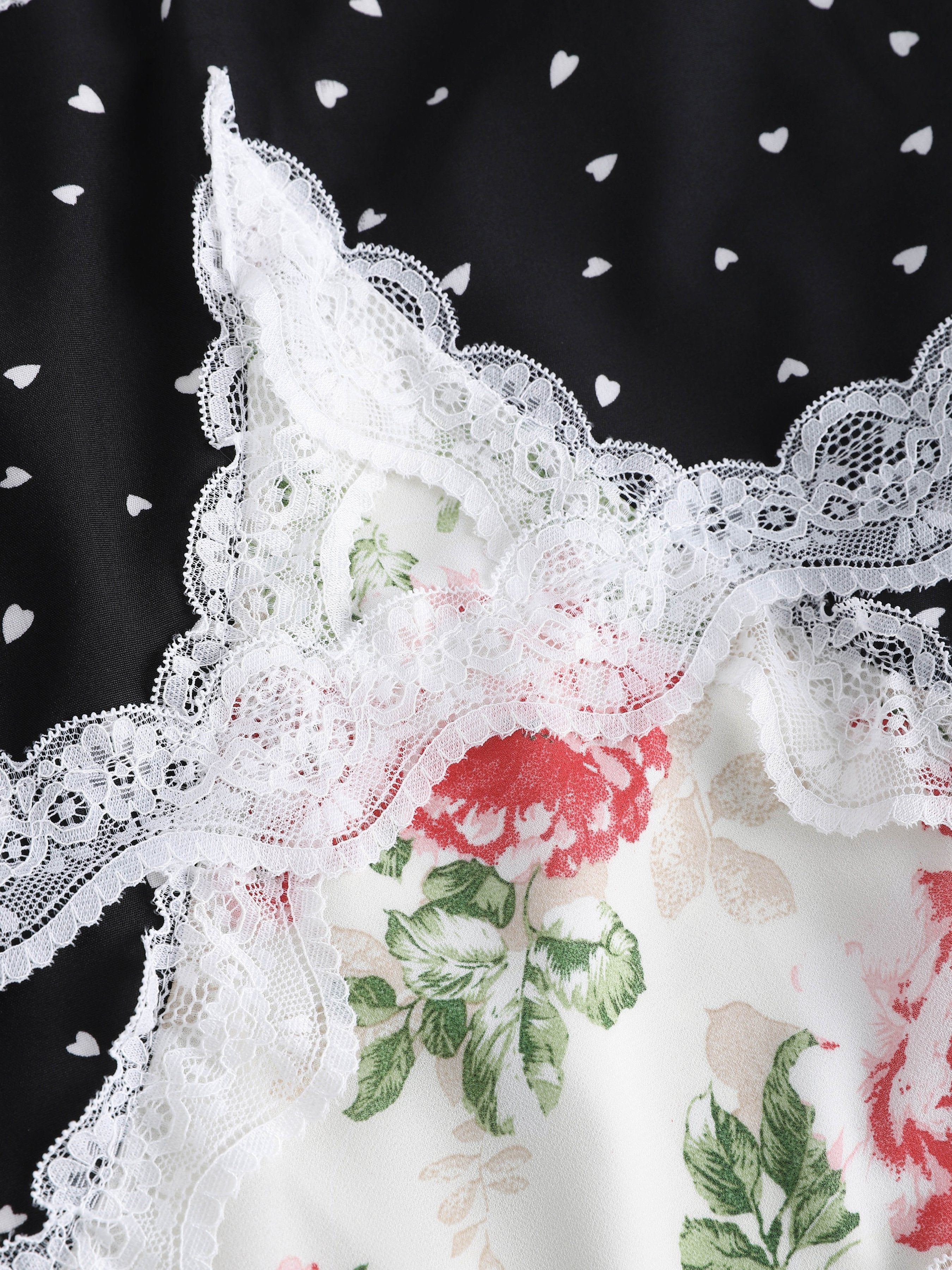 Floral Print Polka Dot Spliced Lace Trim Cami Maxi Dress sold by Aha Selected product image thumbnail 4